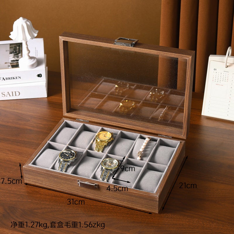 صندوق ساعة خشبي من الجوز صندوق ساعة صندوق مجوهرات مجموعة خشبية وصندوق إنهاء صندوق تخزين الساعة - Image 4